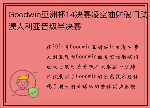 Goodwin亚洲杯14决赛凌空抽射破门助澳大利亚晋级半决赛 Goodwin亚洲杯14决赛凌空抽射破门助澳大利亚晋级半决赛